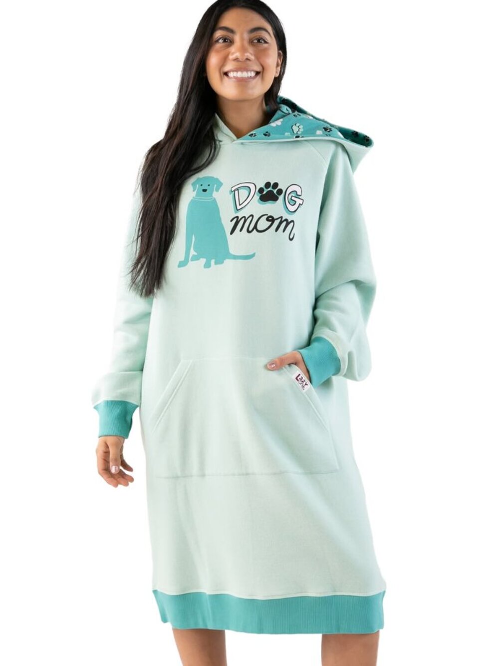 NWT LazyOne Women's Dog Mom Sleep Hoodie Dress in Turquoise Blue Size S/M